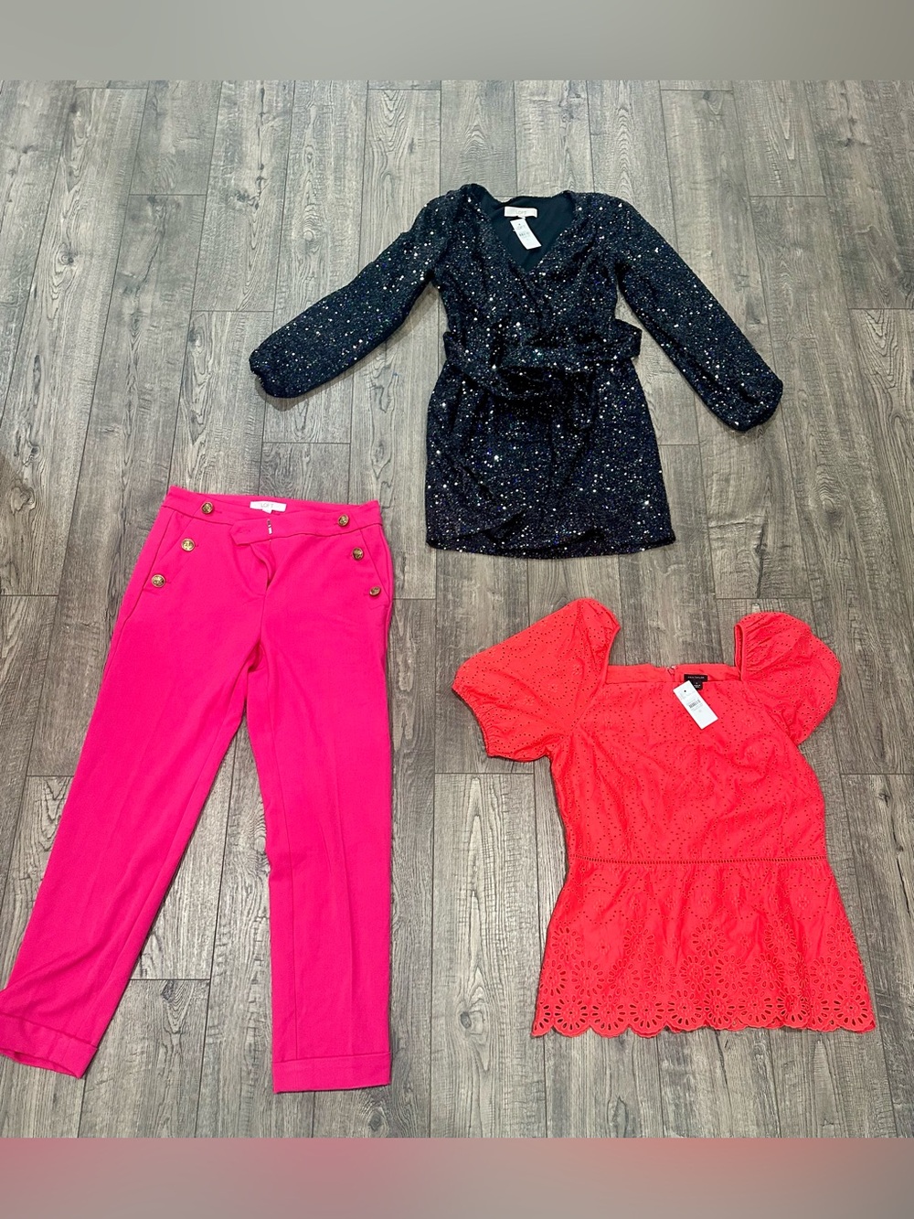 Lot of 3 women’s clothing Size 0 Ann Taylor, Loft Sequin Dress Top Pants NWT